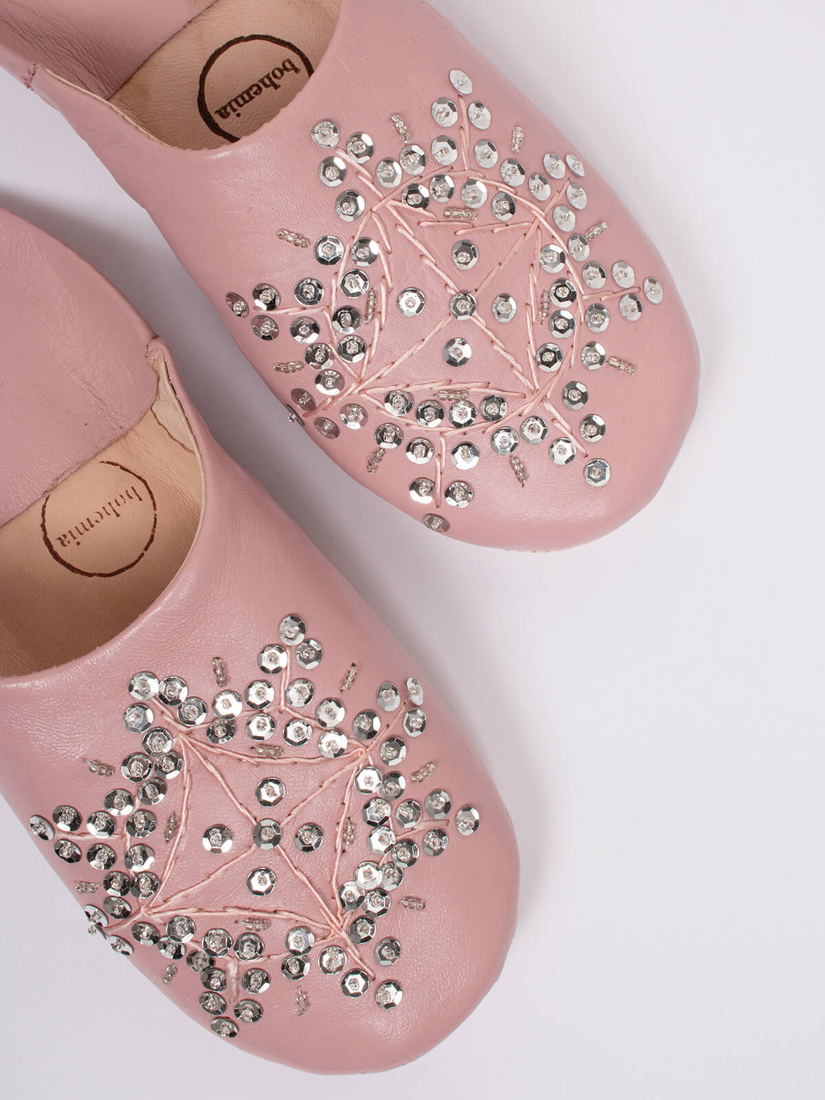bohemia design babouche sequin slippers vintage pink detail